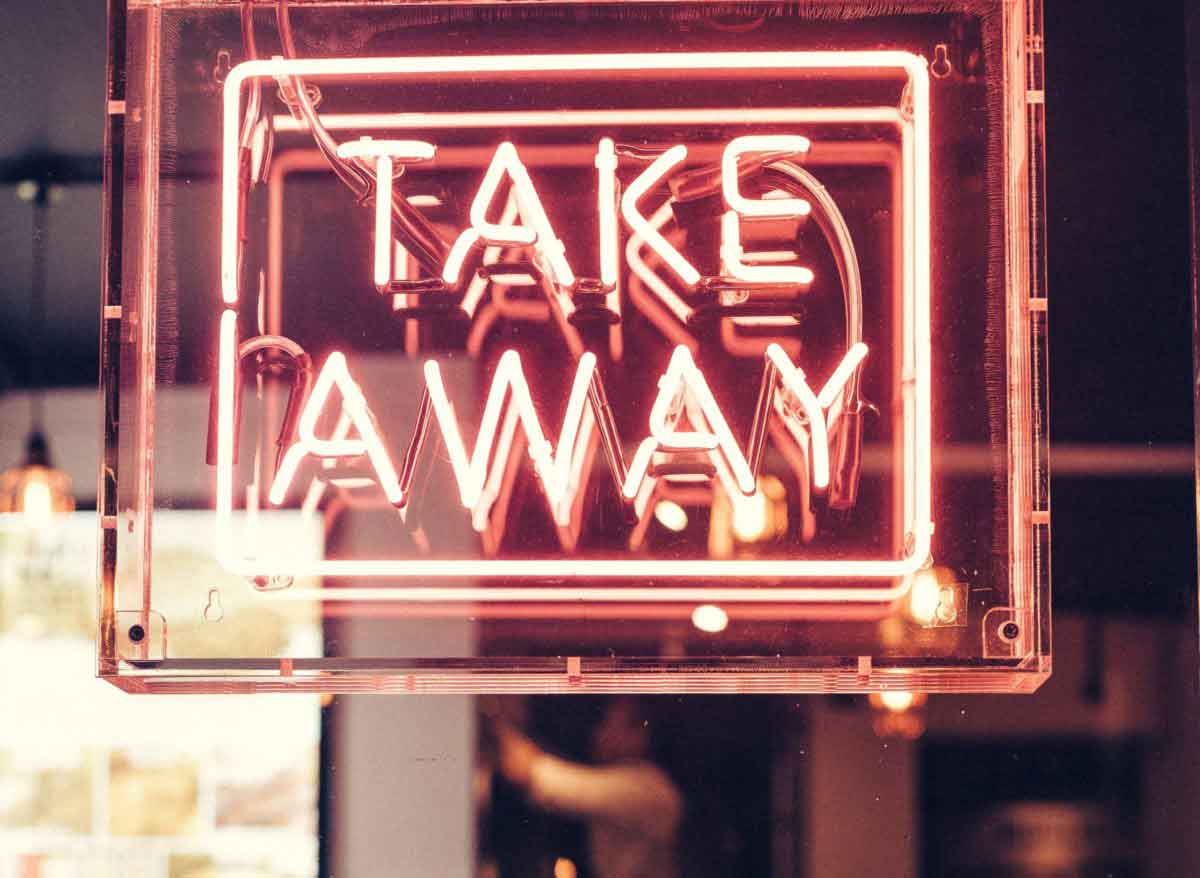 Enseigne lumineuse : A Emporter en anglais (Take away)