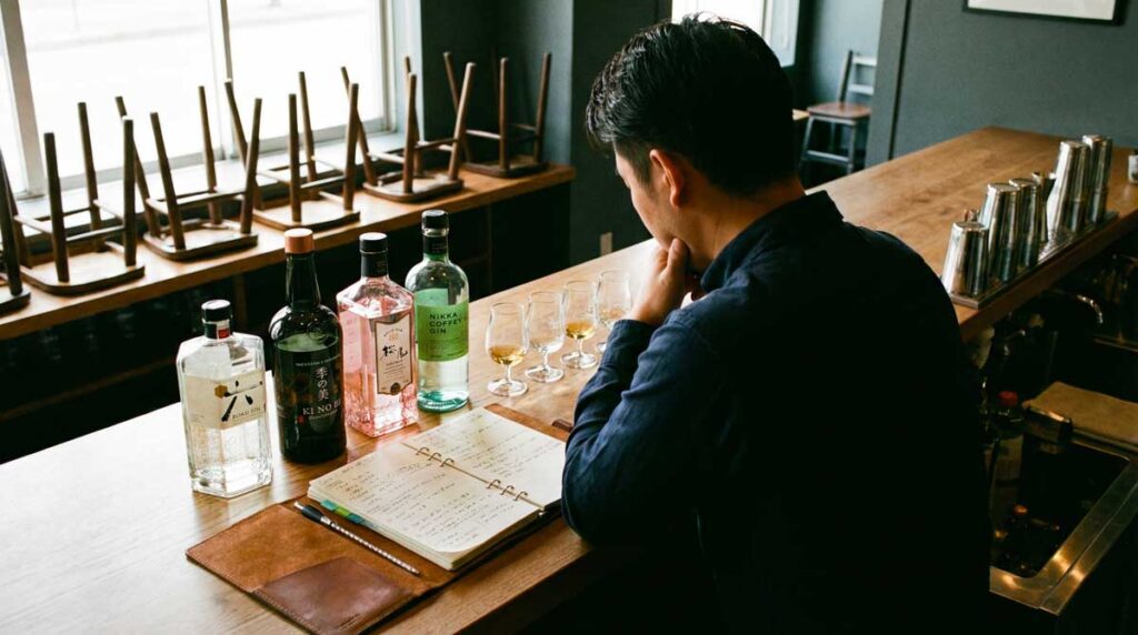 realiste dans un bar professionnel avant ouverture Un barman ou chef barman