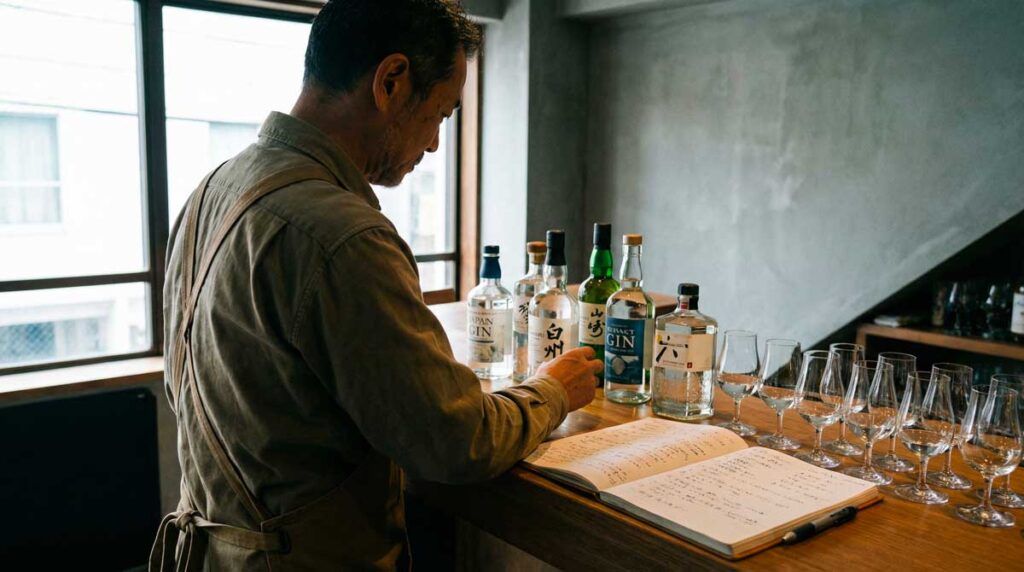 Scene realiste dans un bar professionnel avant ouverture Un barman ou chef barman
