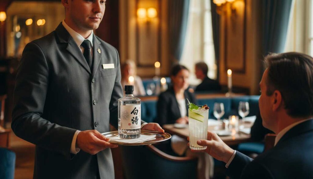 serveur parisien gin roku Scene elegante dans un restaurant ou bar haut de gamme en Europe Serveur professionnel