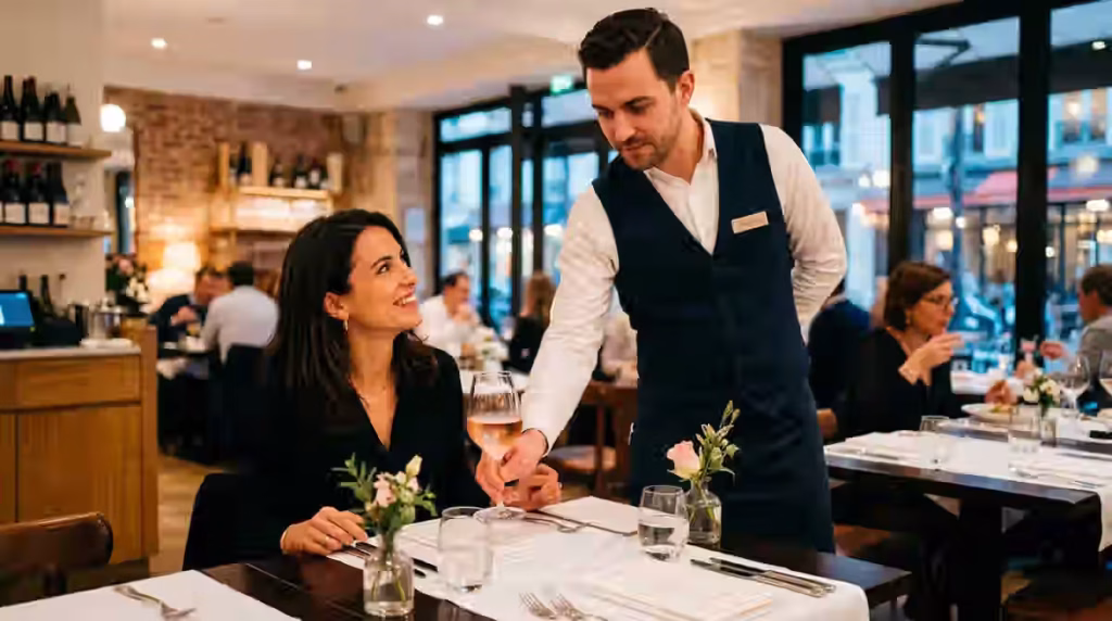 barman servant un verre de rose dans un restaurant parisien Firefly GeminiFlash 1