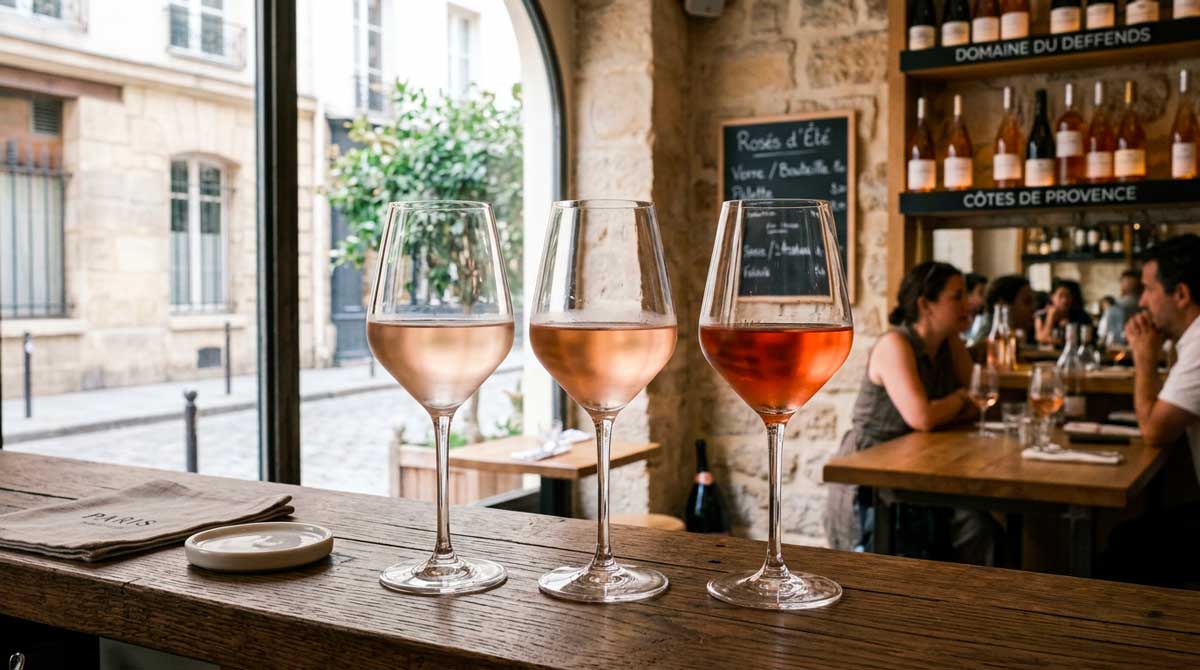 Diversité des styles de vin rosé dans des verres à vin, différentes intensité en couleur, en saveur
