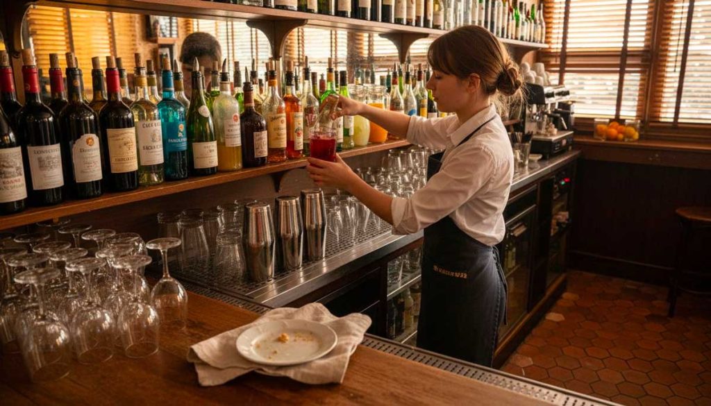 La serveuse met en place une carte de boissons variée pour satisfaire tous les goûts.