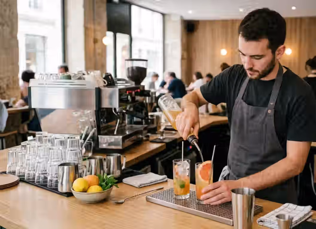 carte de boissons maison valorisee avec sirops en bib dans un etablissement chr