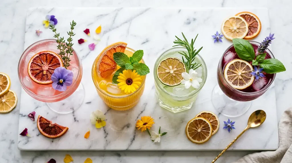 Assortiment de cocktails sans alcool en BIB avec garnitures fruits et aromates