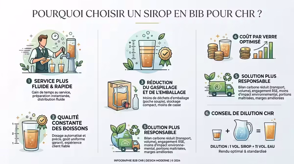 infographie sur les avantages du sirop en bib pour les professionnels chr