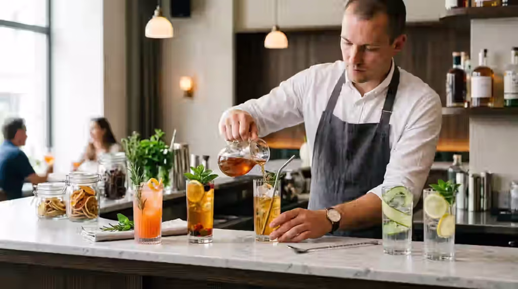 professionnel chr preparant des boissons fraiches avec un sirop bib