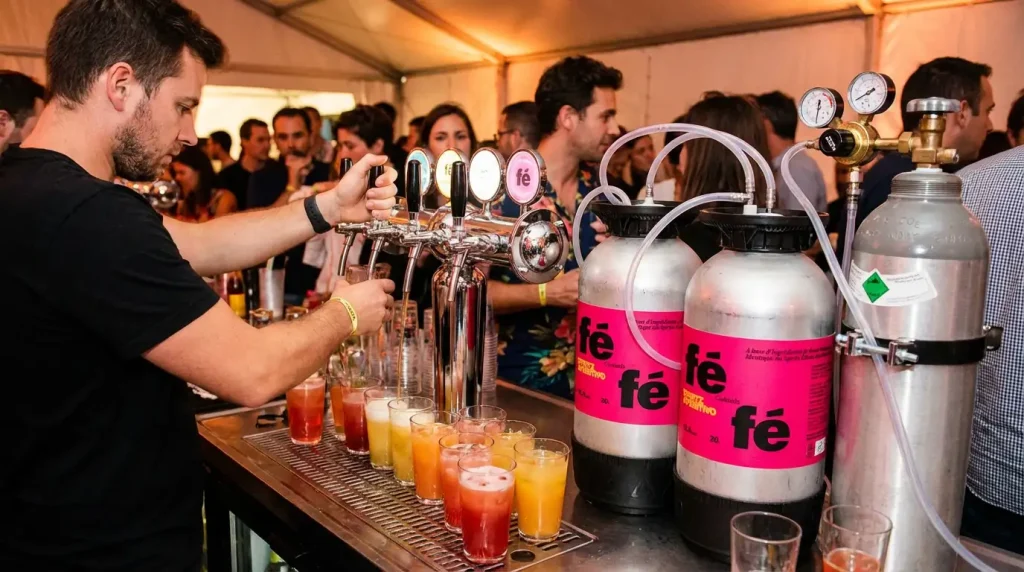 Service de cocktails rapide en Fut depuis un bar mobile lors d'un Festival
