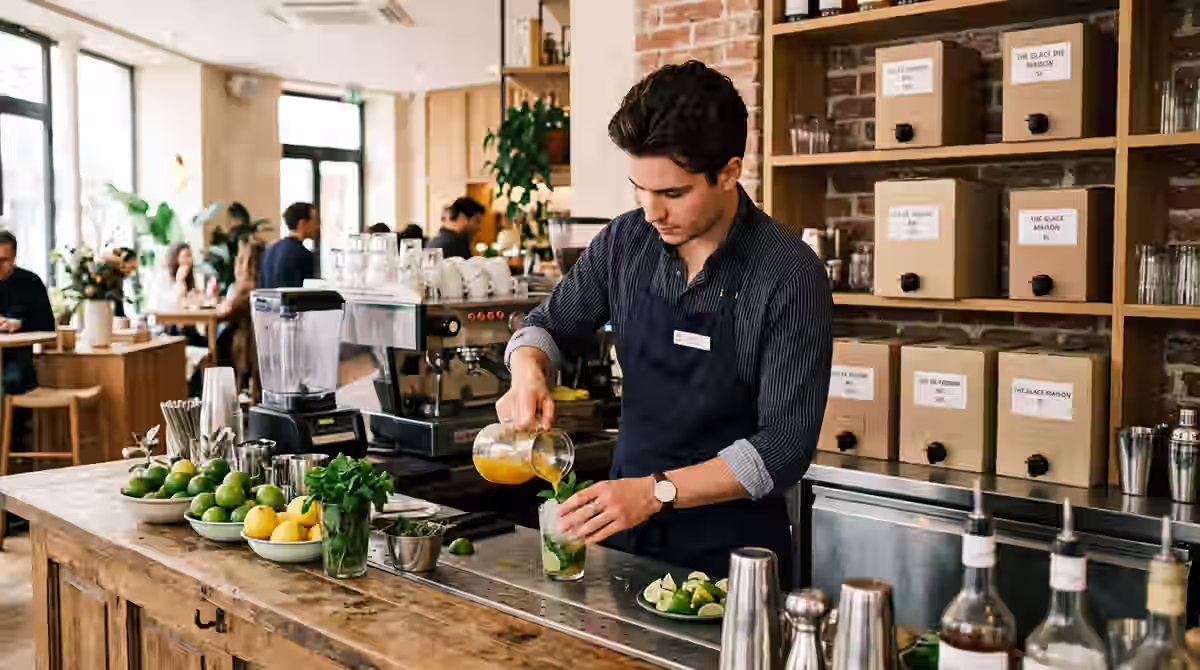 sirops en bib dans un arriere-bar professionnel pour etablissements chr
