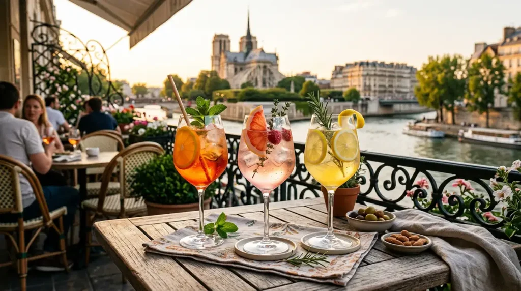 Licence3 spritz Plusieurs cocktails colores et rafraichissants en terrasse parisienne