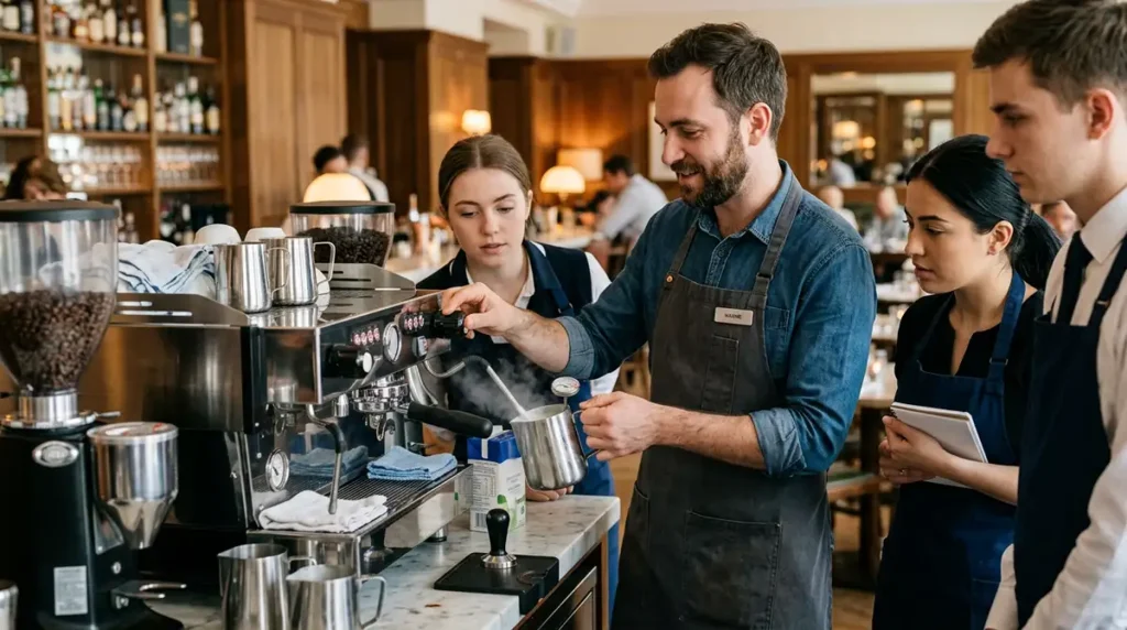 barista montrant équipe CHR technique vortex