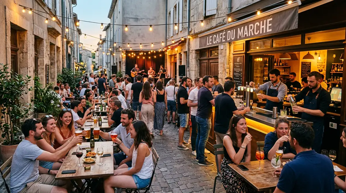 Boissons pour Fête de la Musique CHR servies en terrasse lors d’un événement estival