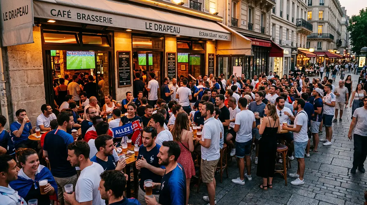 fréquentation bar Coupe du Monde dans un pub parisien avec terrasse pleine