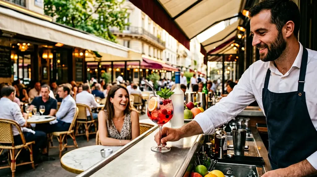 Cocktail Grey Goose Berry Rouge servi en terrasse en Île-de-France