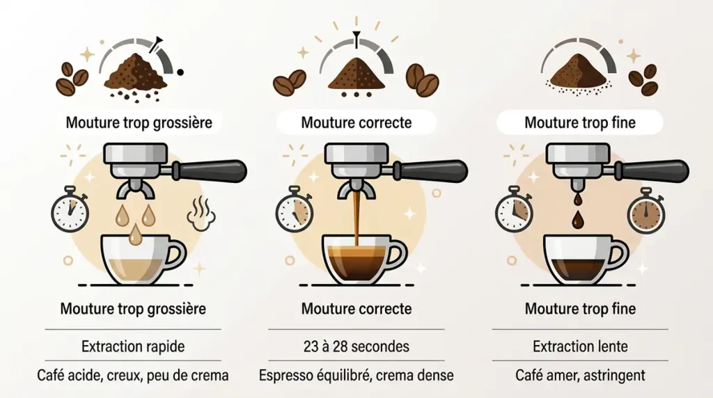Infographie mouture espresso temps extraction et goût