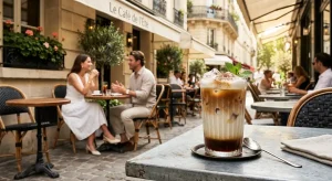 Café glacé professionnel servi en terrasse dans un établissement CHR parisien