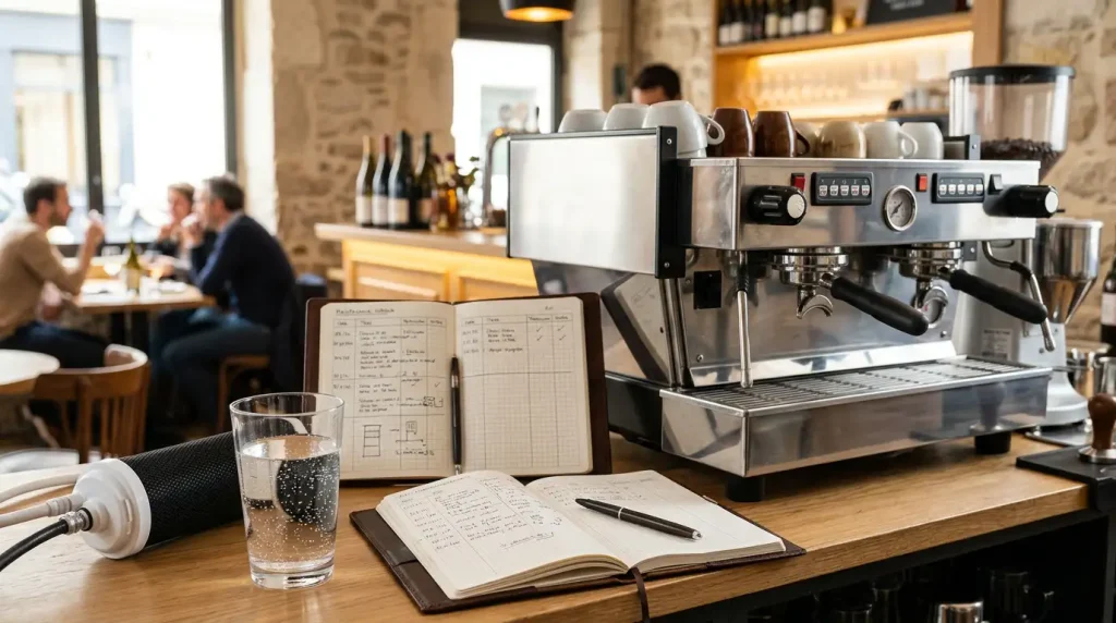 Machine à café professionnelle nettoyée avant la rentrée dans un établissement CHR
