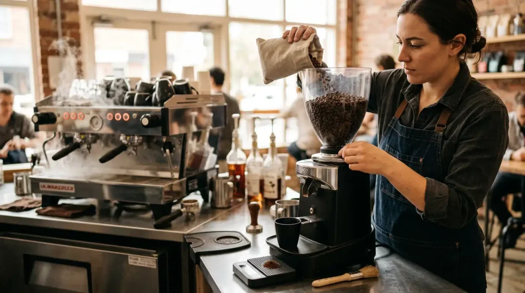 Nettoyage du groupe et du porte-filtre d’une machine espresso professionnelle